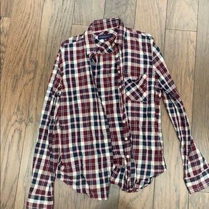 maroon/light pink flannel